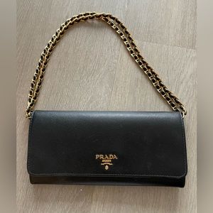 100% Authentic- Black Prada Wallet on a Chain (Removable)